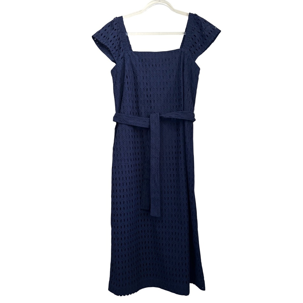Ann Taylor Dress Size 6 Blue Eyelet Embroidered Wedding Picnic Church Garden Tea